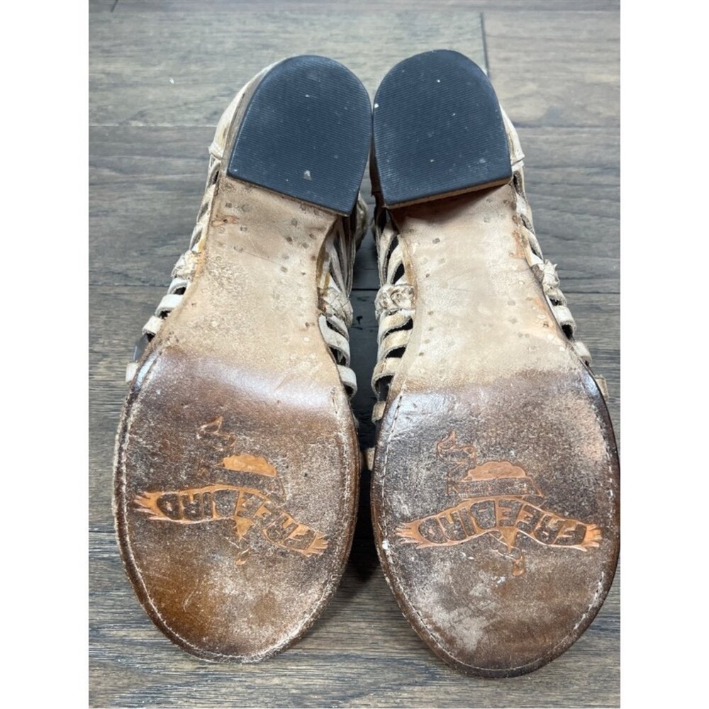 FREEBIRD Bela Open Toe Distressed Leather Booties Rustic Taupe Sz 8 EUC - Picture 9 of 11